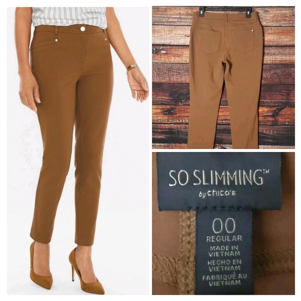 Chico's So Slimming Ponte Pants Brown Skinny Ankle Size 00 US 2 NWOT